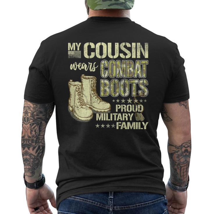 My Cousin Wears Combat Boots Dog Tags Proud Military Family Men's T-shirt Back Print