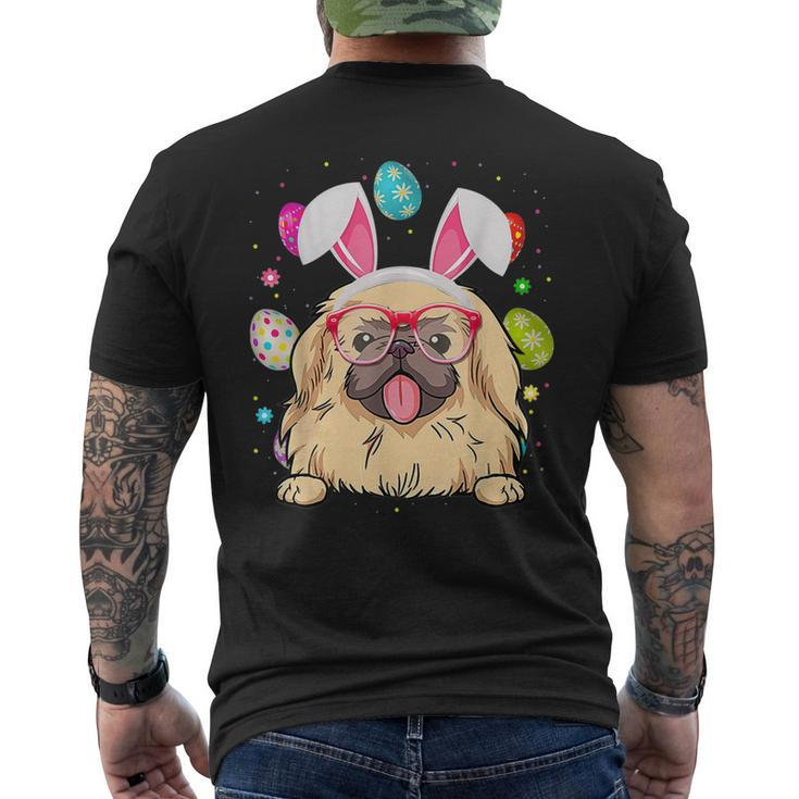 Cute Bunny Pekingese Dog Face Easter Eggs Easter Day Men's Back Print T-shirt