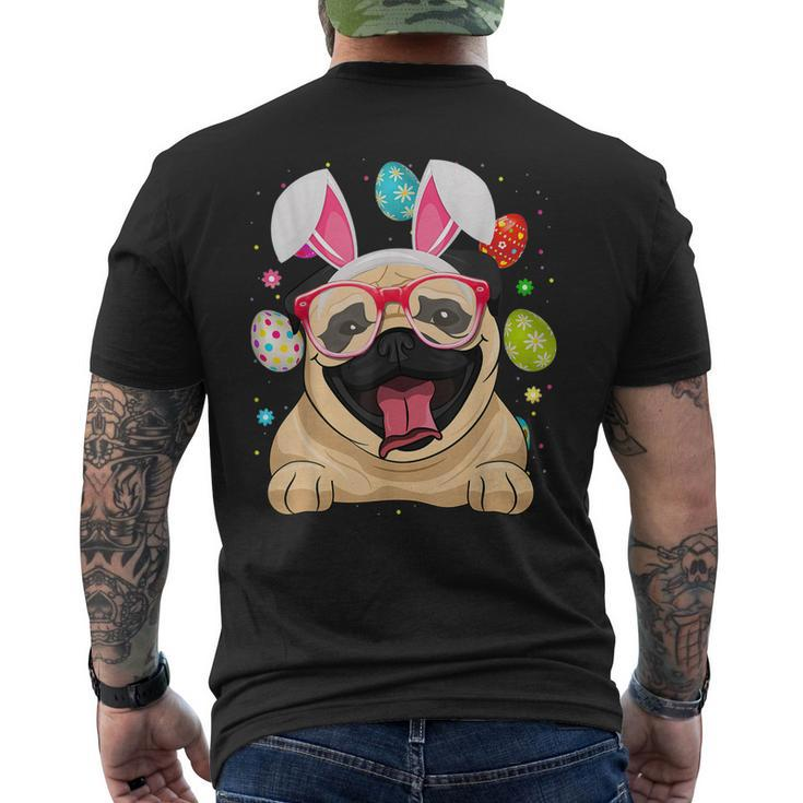Cute Bunny Pug Dog Face Easter Eggs Easter Day Men's Back Print T-shirt