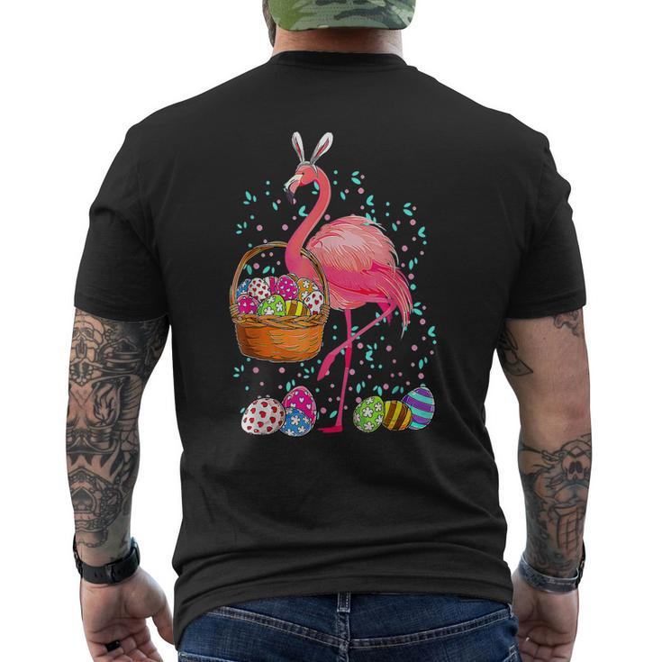 Cute Flamingo Bunny Eggs Happy Easter Egg Basket Hunting Men's Back Print T-shirt