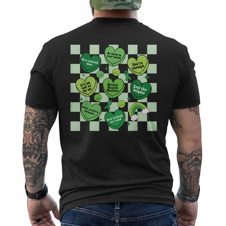 Cute Heart Green Ribbon Mental Health Matters Awareness Men's Back Print T-shirt
