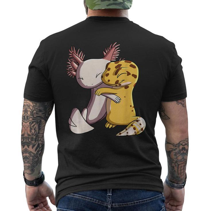 Cute Kawaii Leopard Gecko Hugging Axolotl Men's Back Print T-shirt