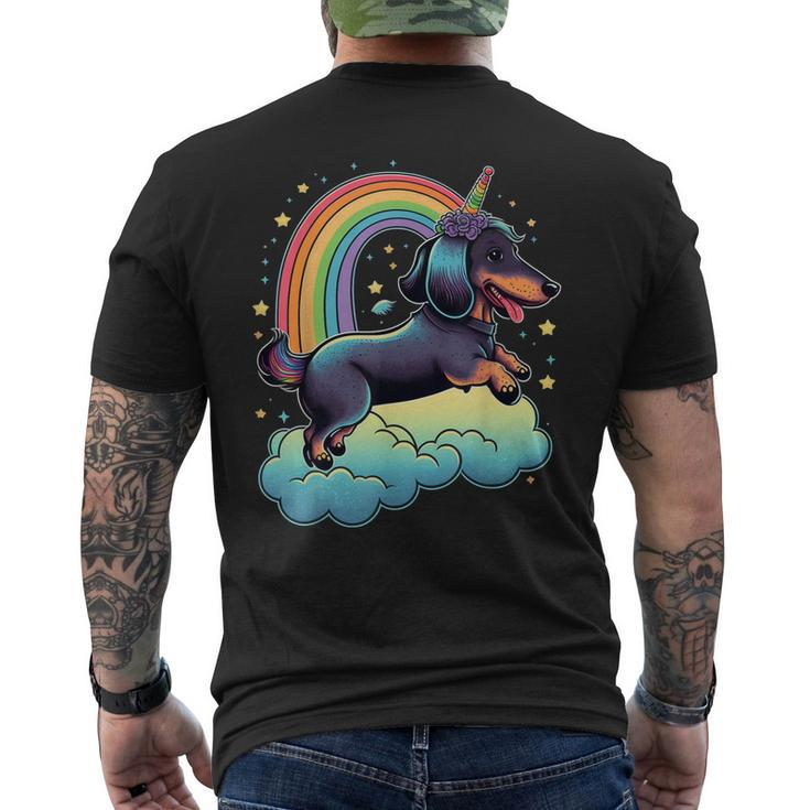 Dachshund Unicorn On Rainbow Unicorn Dachshund Men's Back Print T-shirt