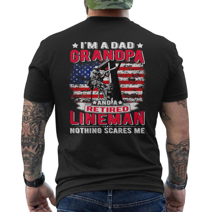 Im Dad Grandpa Retired Lineman Nothing Scares Me Usa Flag Men's Back Print T-shirt