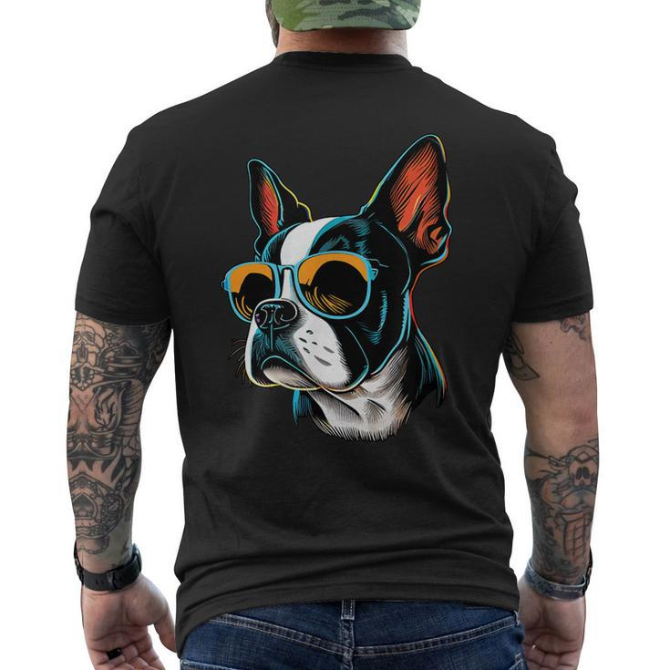 Dad Mom Cool Dog Sunglasses Boston Terrier Mens Back Print T-shirt
