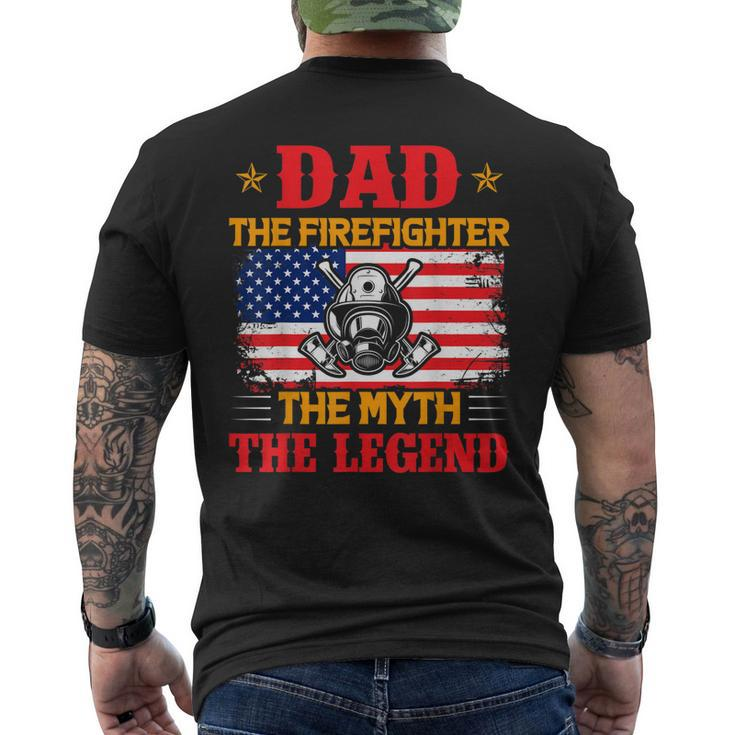 Dad The Firefighter The Myth The Legend American Flag Mens Back Print T-shirt
