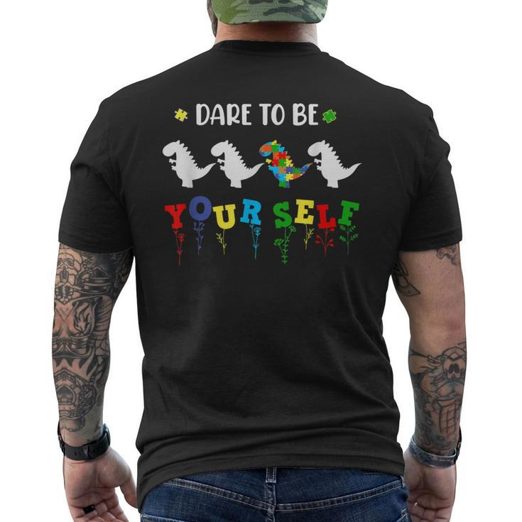 Dare To Be Yourself Dinosaur Autism Awareness Men's Back Print T-shirt