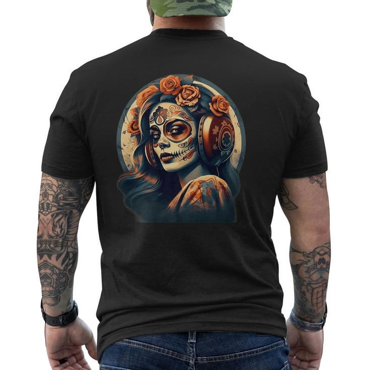 Dia De Los Muertos Calavera Retro Bomber Pinup Sugar Skull Men's Back Print T-shirt
