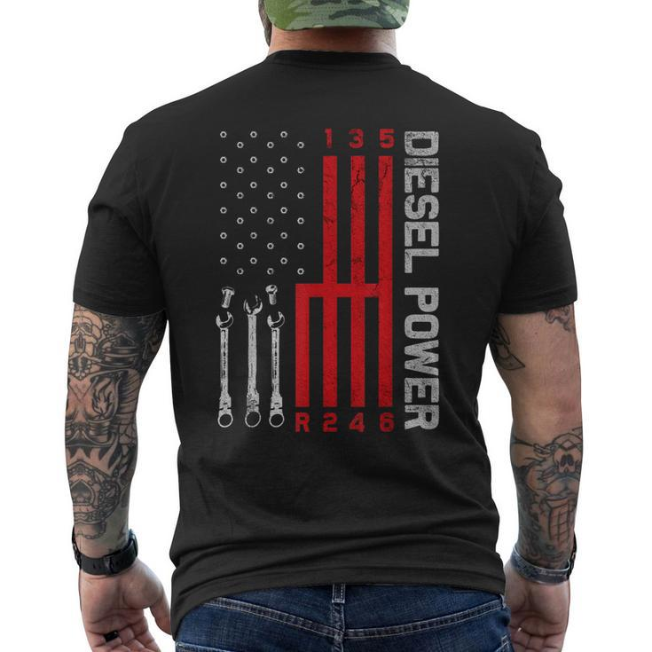 Diesel Mechanic Shifting Gear American Flag Gift Drag Racer Mens Back Print T-shirt