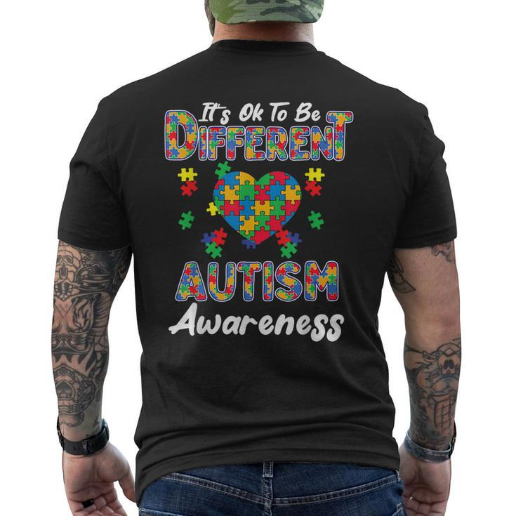 Different Autism Awareness Month Heart Puzzle Pieces Women Men's Back Print T-shirt