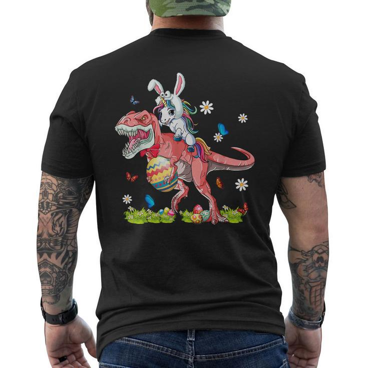 Dinosaur Easter Day Unicorn Riding T-Rex Bunny Costume Men's Back Print T-shirt