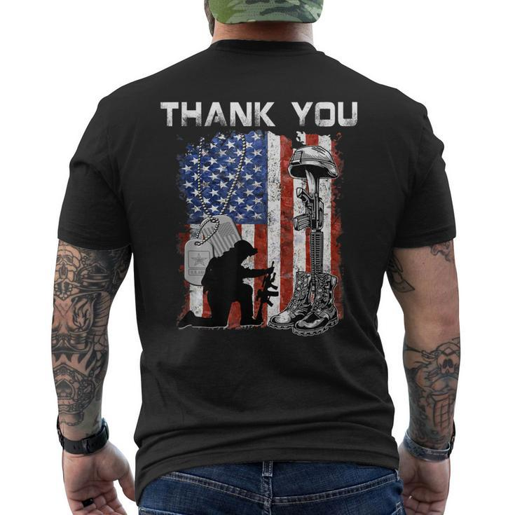 Distressed Memorial Day  Flag Military Boots Dog Tags Mens Back Print T-shirt