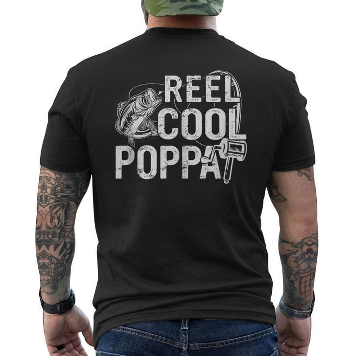 Distressed Reel Cool Poppa Fishing Fathers Day Men's T-shirt Back Print