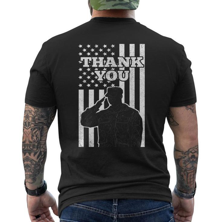 Distressed Us Veterans Day Thank You Soldier Salute Us Flag Men's T-shirt Back Print