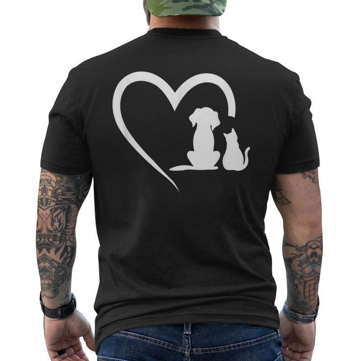 Dog Puppy And Baby Cat Heart - Animal Dog & Cat Heart Men's Back Print T-shirt