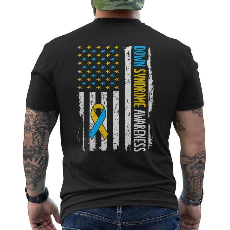 Down Syndrome Awareness American Flag T21 Down Syndrome Men's Back Print T-shirt