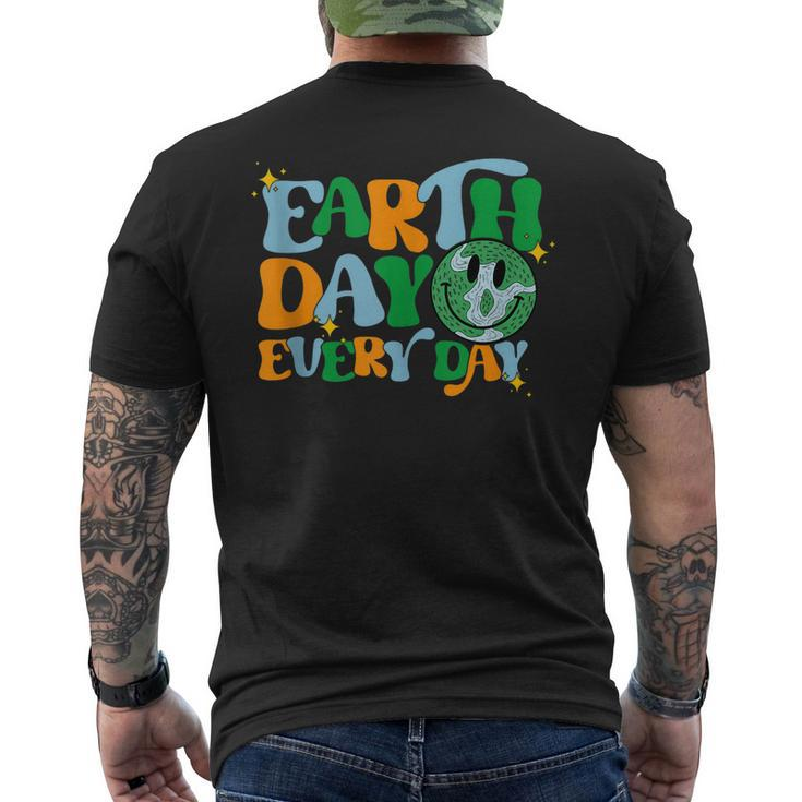 Earth Day Every Day Groovy Face Retro Planet Anniversary Men's Back Print T-shirt