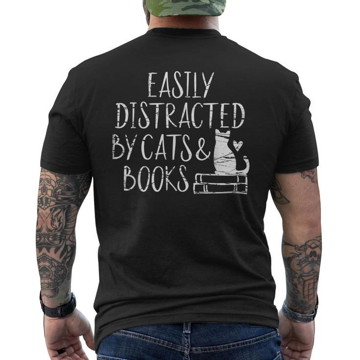 Easily Distracted By Cats And Books - Book Lovers Men's T-shirt Back Print