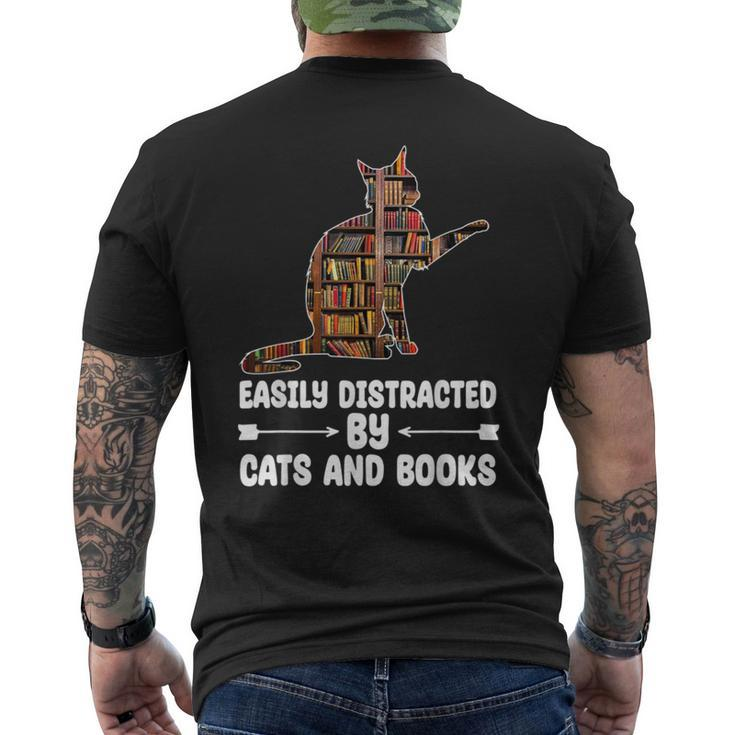 Easily Distracted By Cats And Books Cat Lover Men's Back Print T-shirt