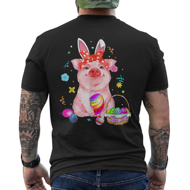 Easter Bunny Spring Pig Bow Egg Hunting Basket Colorful Men's Back Print T-shirt