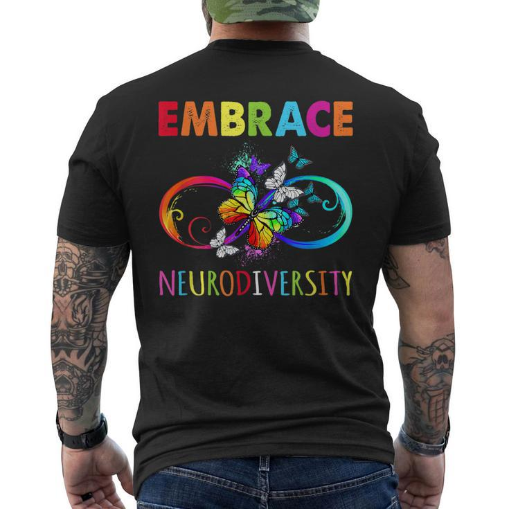 Embrace Neurodiverity Rainbow Infinity Butterfly Autism Men's Back Print T-shirt