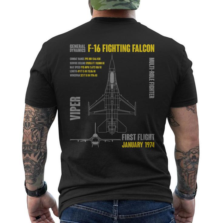 F-16 Fighting Falcon Military Aircraft Veterans Day Xmas Men's T-shirt Back Print
