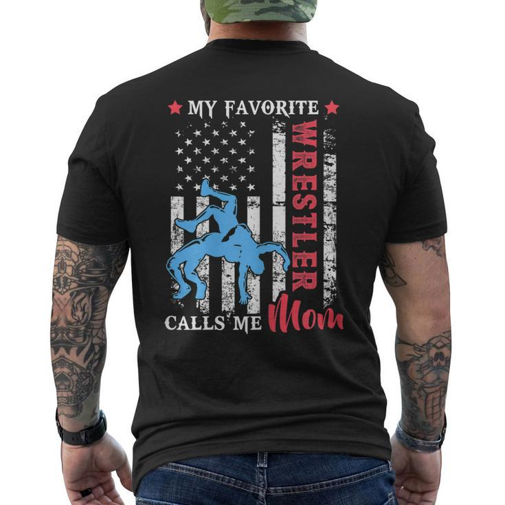 My Favorite Wrestler Calls Me Mom Usa Flag Men's Back Print T-shirt