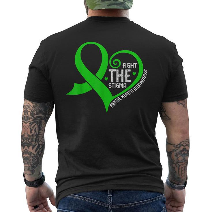 Fight The Stigma Heart Green Ribbon Mental Health Awareness Men's Back Print T-shirt