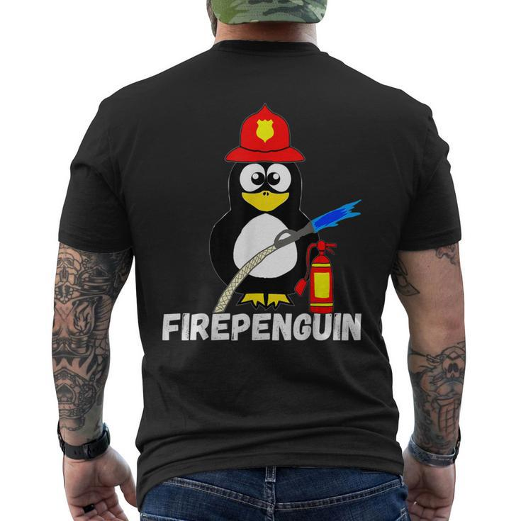 Fire Fighter Penguin Fireman Water Bird Firefighter Men's T-shirt Back Print
