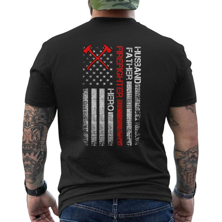 Firefighter American Flag Axe Thin Red Line Patriotic Men's T-shirt Back Print