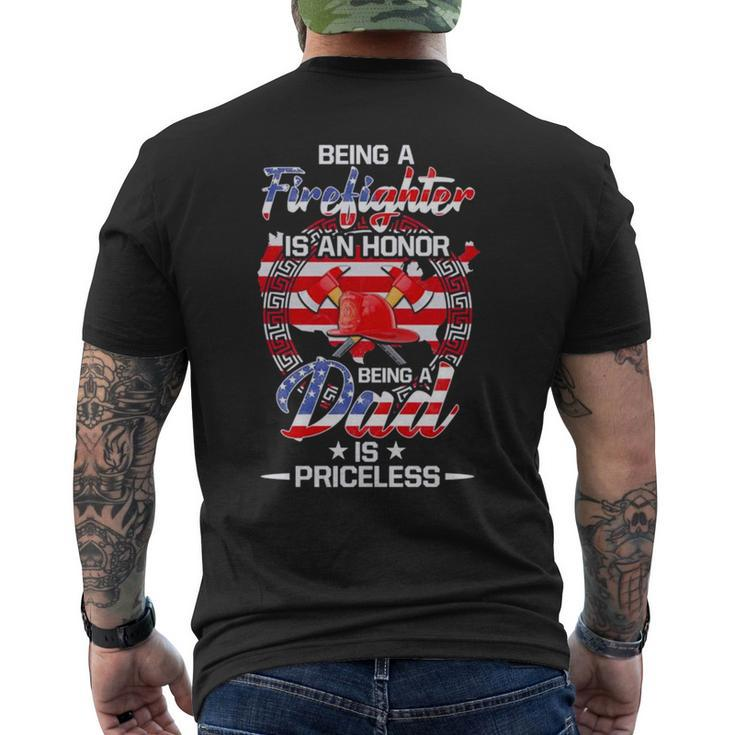 Being A Firefighter Is An Honor Being A Dad Is Priceless American Flag Men's Back Print T-shirt