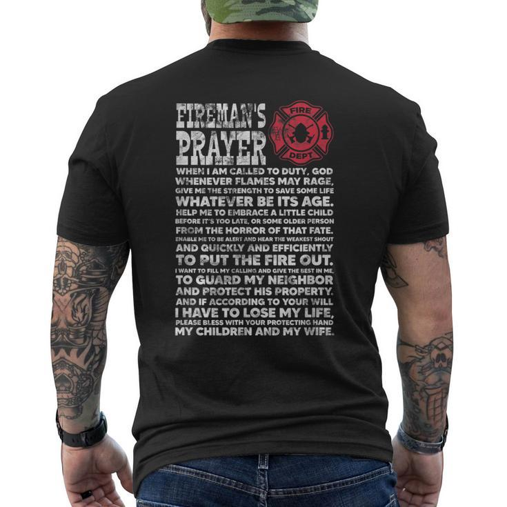 Firemans Prayer Firefighter Fire Dept Rescue Team Grunge Men's T-shirt Back Print