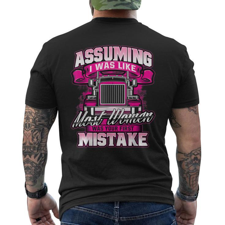 First Mistake - Female Semi Truck Driver Trucker Trucking Men's Back Print T-shirt