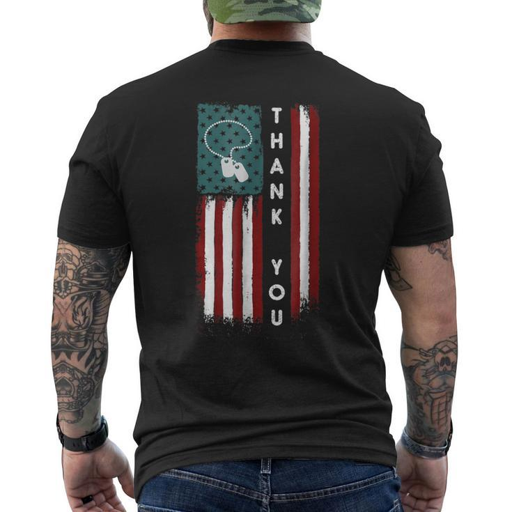Flag And Dog Tag Military Thank You Men's Back Print T-shirt