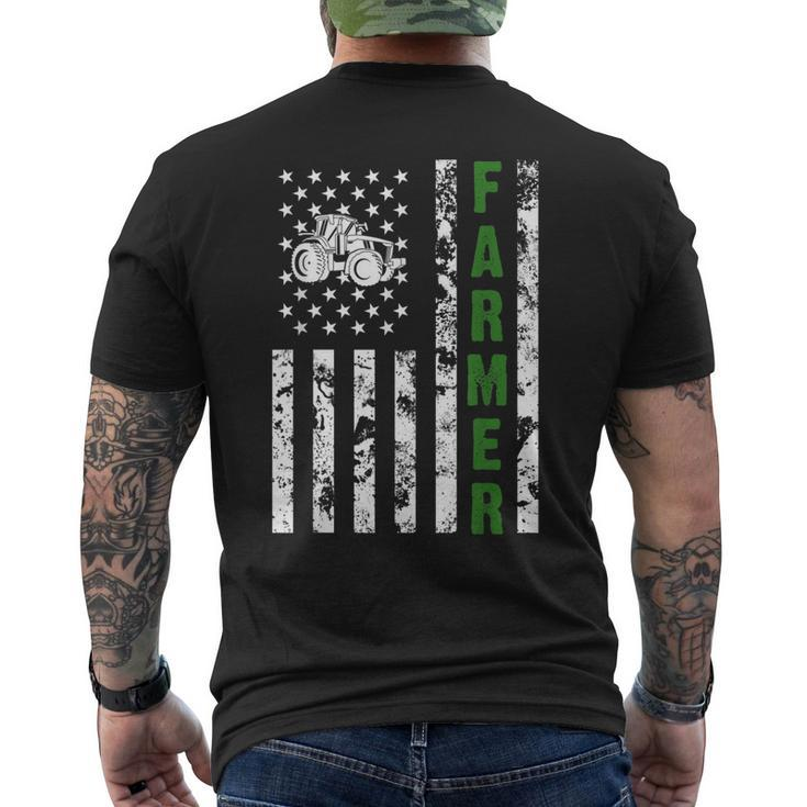 Flag With Tractor - Patriotic Farmer & Farming Men's Back Print T-shirt