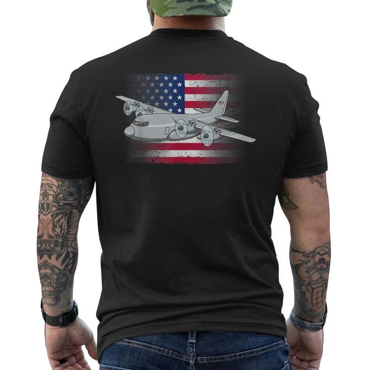 Flying C130 American Flag Military Airplane C130 Hercules Men's Back Print T-shirt