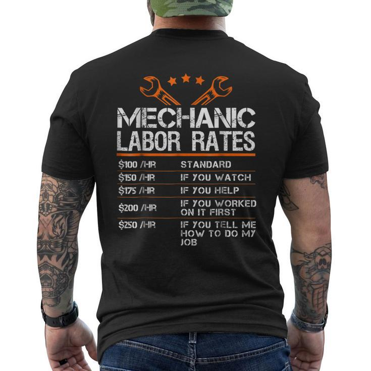 Funny Mechanic Labor Rates Men Gift Hourly Rate Mens Back Print T-shirt