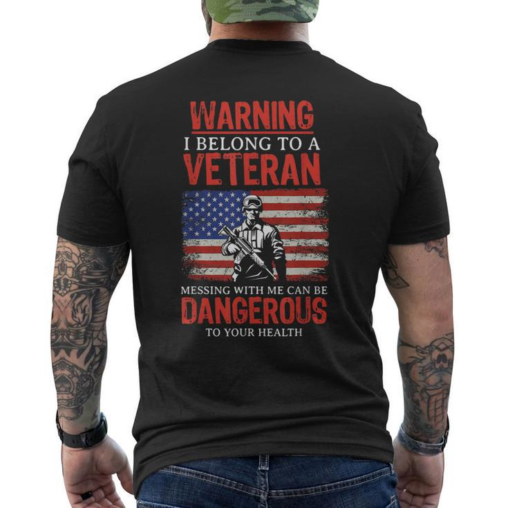 Funny Veteran Wife I Belong To A Veteran Dangerous Warning Mens Back Print T-shirt