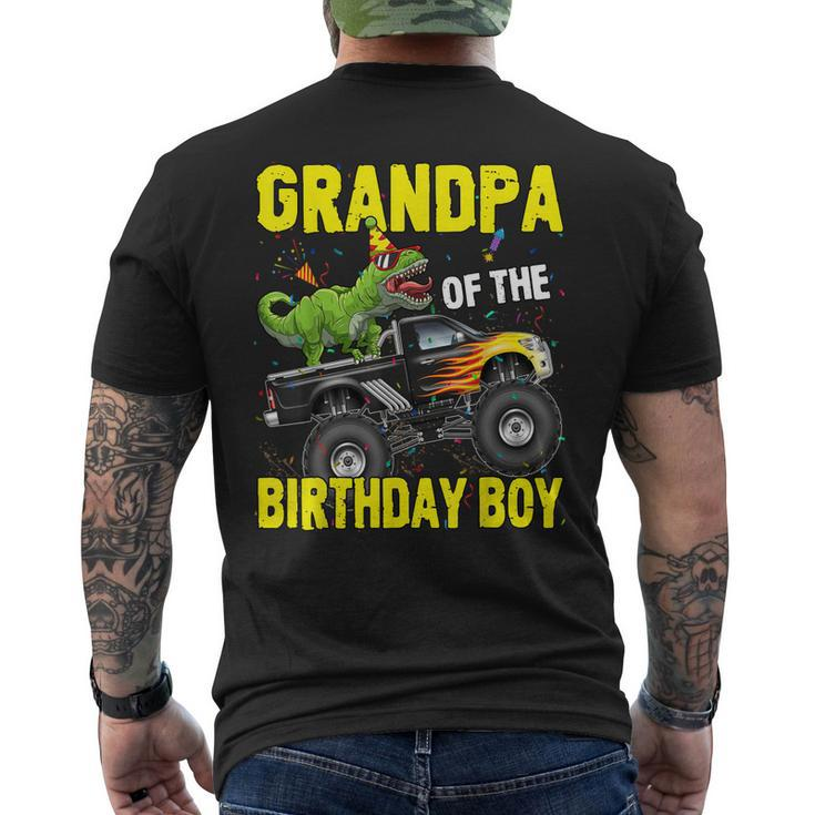 Grandpa Of The Birthday Boy Dinosaurs T Rex Monster Truck Men's Back Print T-shirt