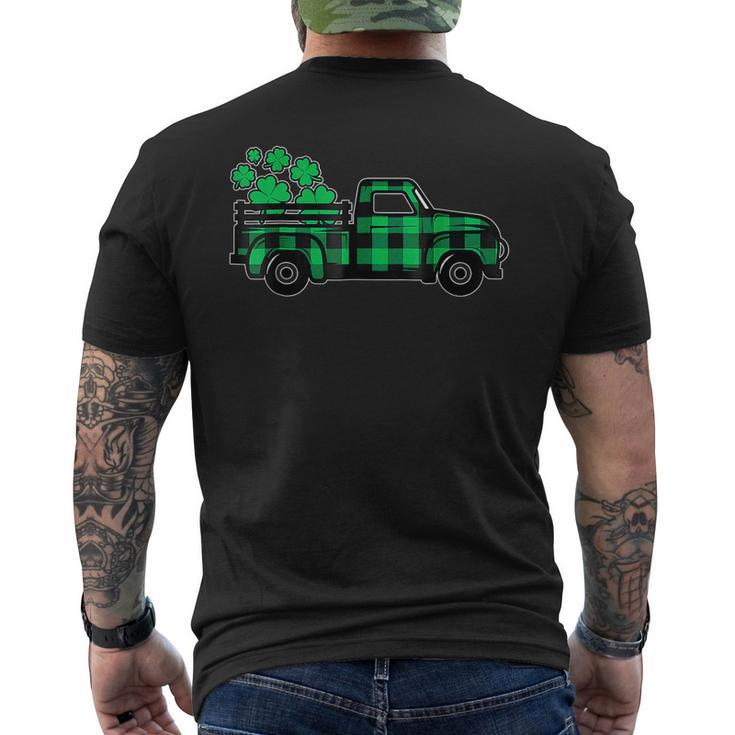 Green Buffalo Plaid Shamrock Pickup Truck St Patricks Day Men's T-shirt Back Print