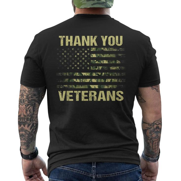 Green Camouflage American Flag - Thank You Veterans Camo Men's T-shirt Back Print