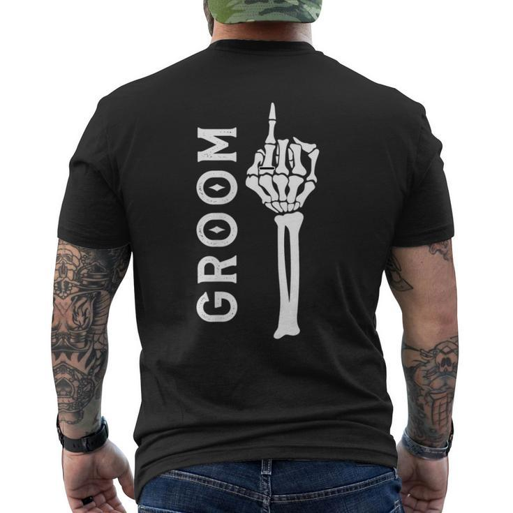 Groom Retro Skeleton Hand Gothic Bachelorette Party Men's Back Print T-shirt