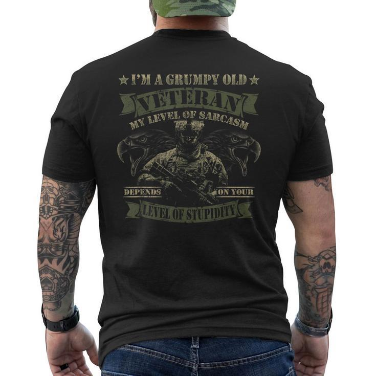 Grumpy Old Veteran Level Sarcasm Depends On Your Stupidity Men's T-shirt Back Print