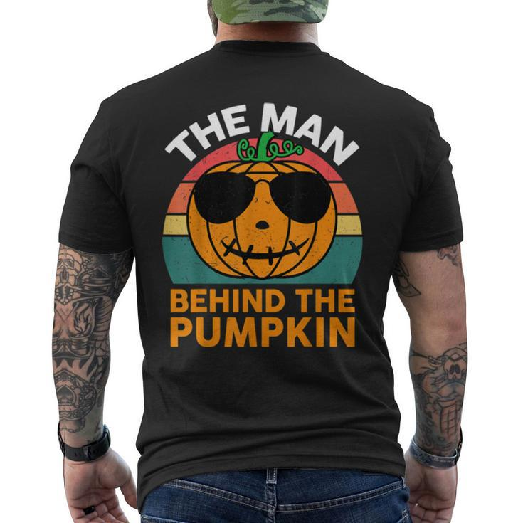 Mens Halloween Pregnancy Dad Costume The Man Behind The Pumpkin Men's Back Print T-shirt