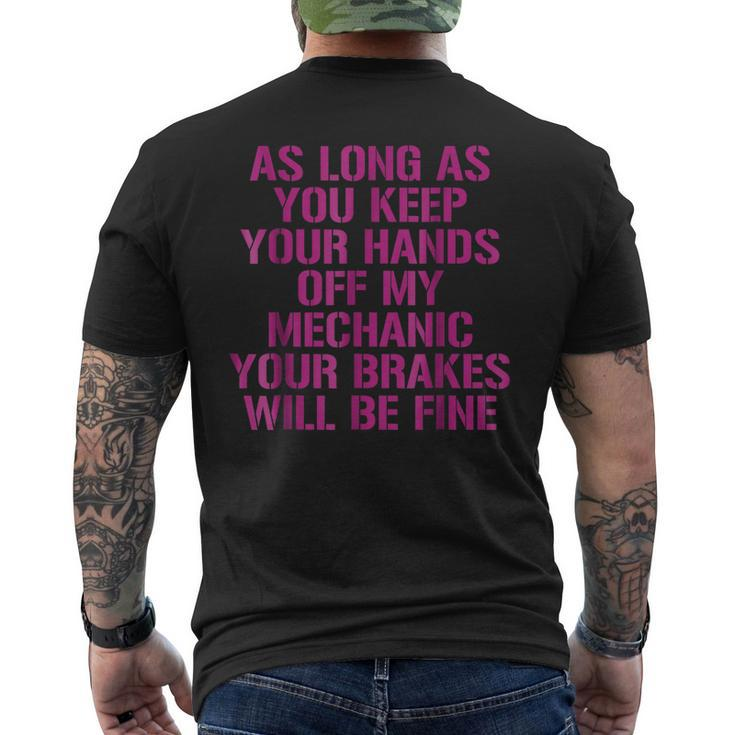 Hands Off Im A Proud Mechanic Mens Back Print T-shirt