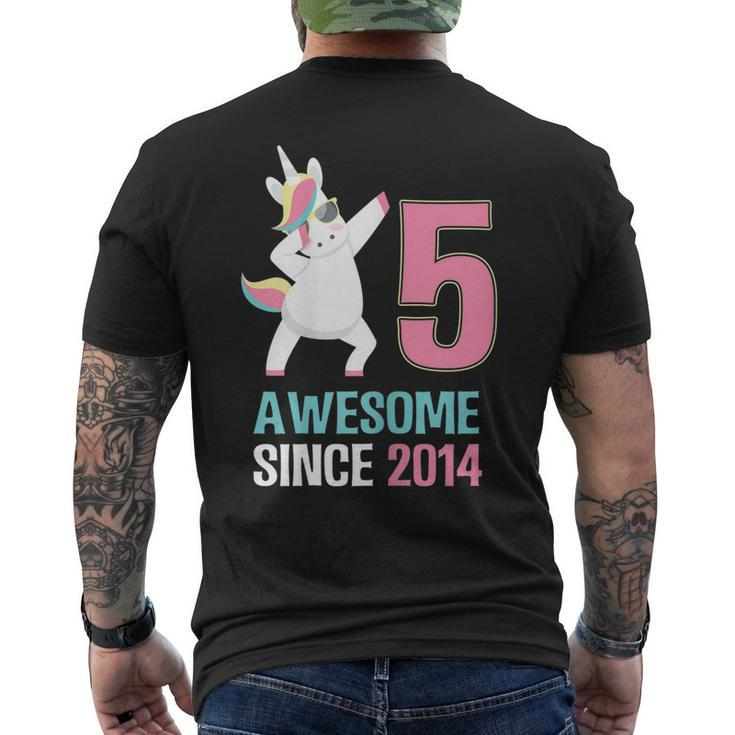 Happy 5Th Birthday UnicornShirt Awesome Since 2014 Men's Back Print T-shirt