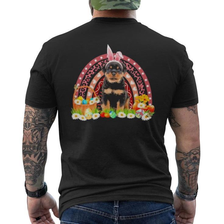 Happy Easter Bunny Pink Dog Rottweiler Rainbow Men's Back Print T-shirt