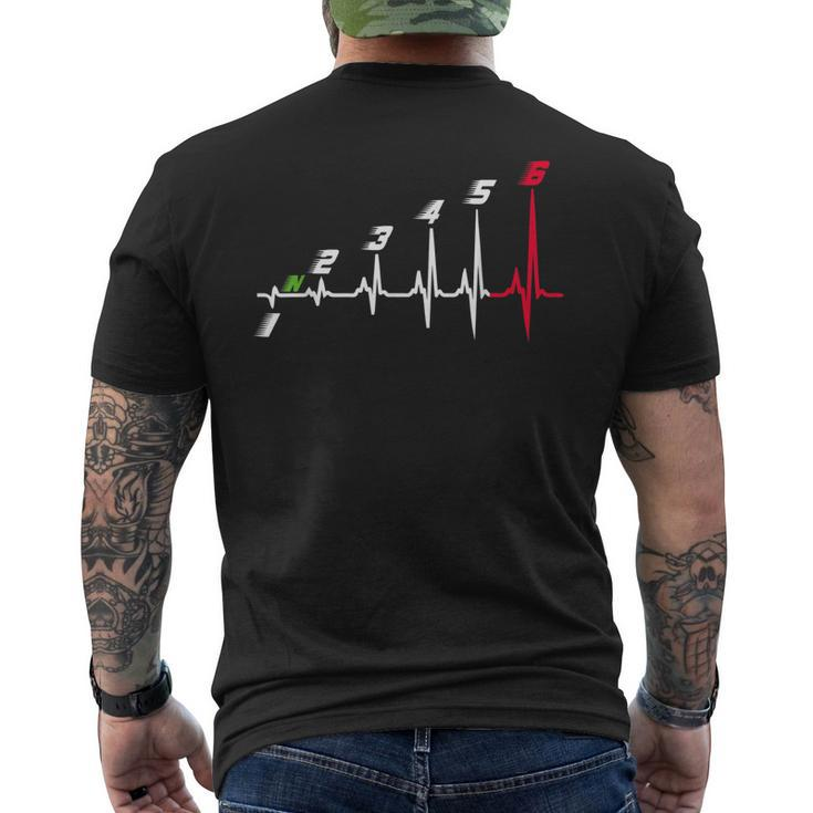 Heartbeat Motorcycle Gear Shift Six Speed 1 Down 5 Up Men's Back Print T-shirt