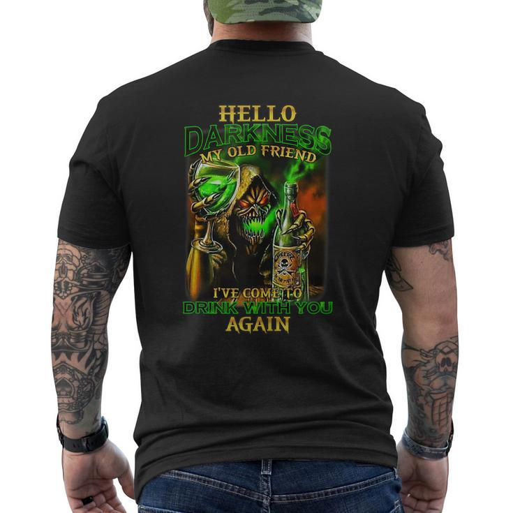 Hello Darkness My Old Friend Ive Come To Drink With Skull Men's Back Print T-shirt