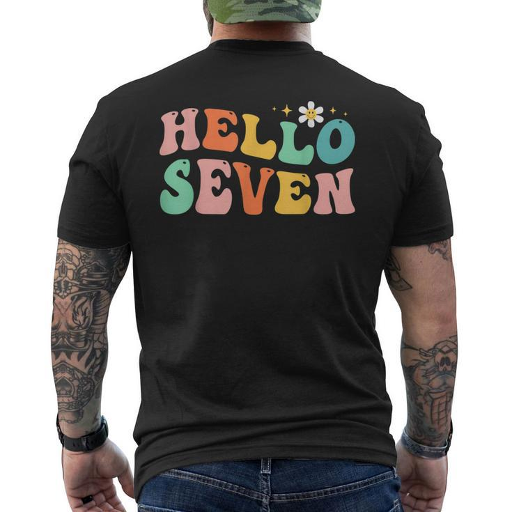 Hello Seven 7 Year Old 7Th Birthday Girl Age 7 Bday Groovy Men's Back Print T-shirt